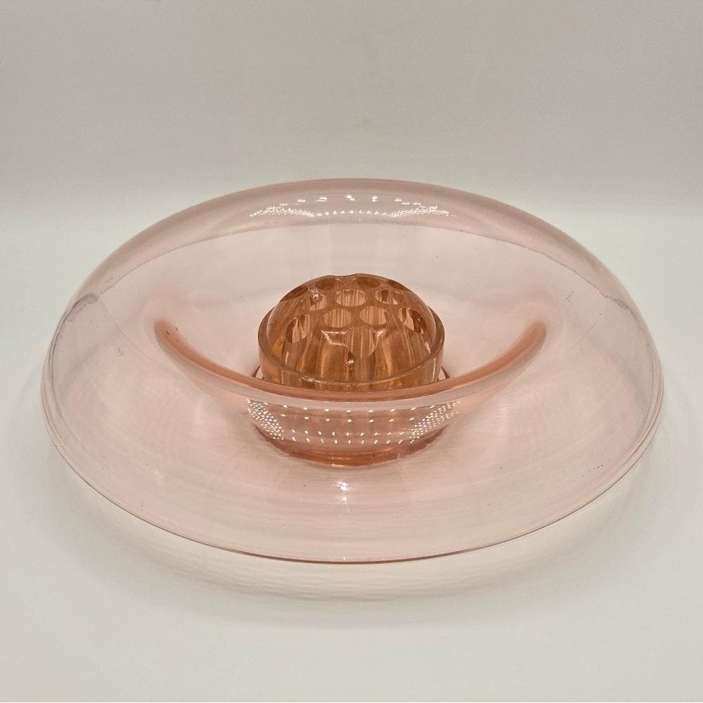Pink Depression Glass Console‎ Bowl & Flower Frog 12.5"